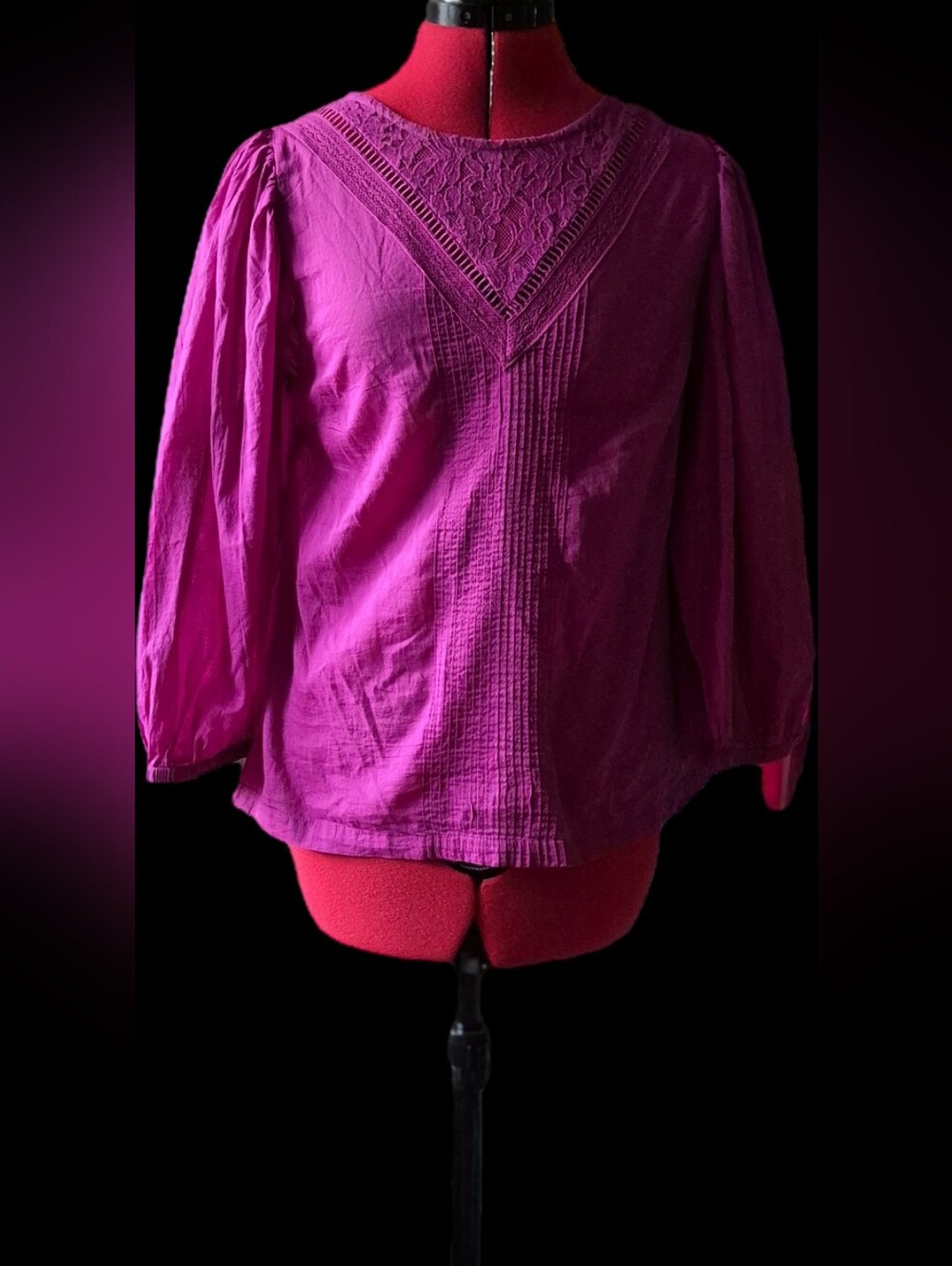 FARM Rio Magenta Lace-Inset Long Sleeve Blouse